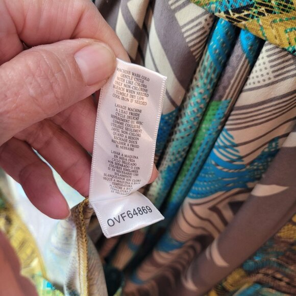 BCBGMAXAZRIA Teal Multicolor Abstract Patterned Halter Dress Size Sm V-neck Wrap - Picture 12 of 12